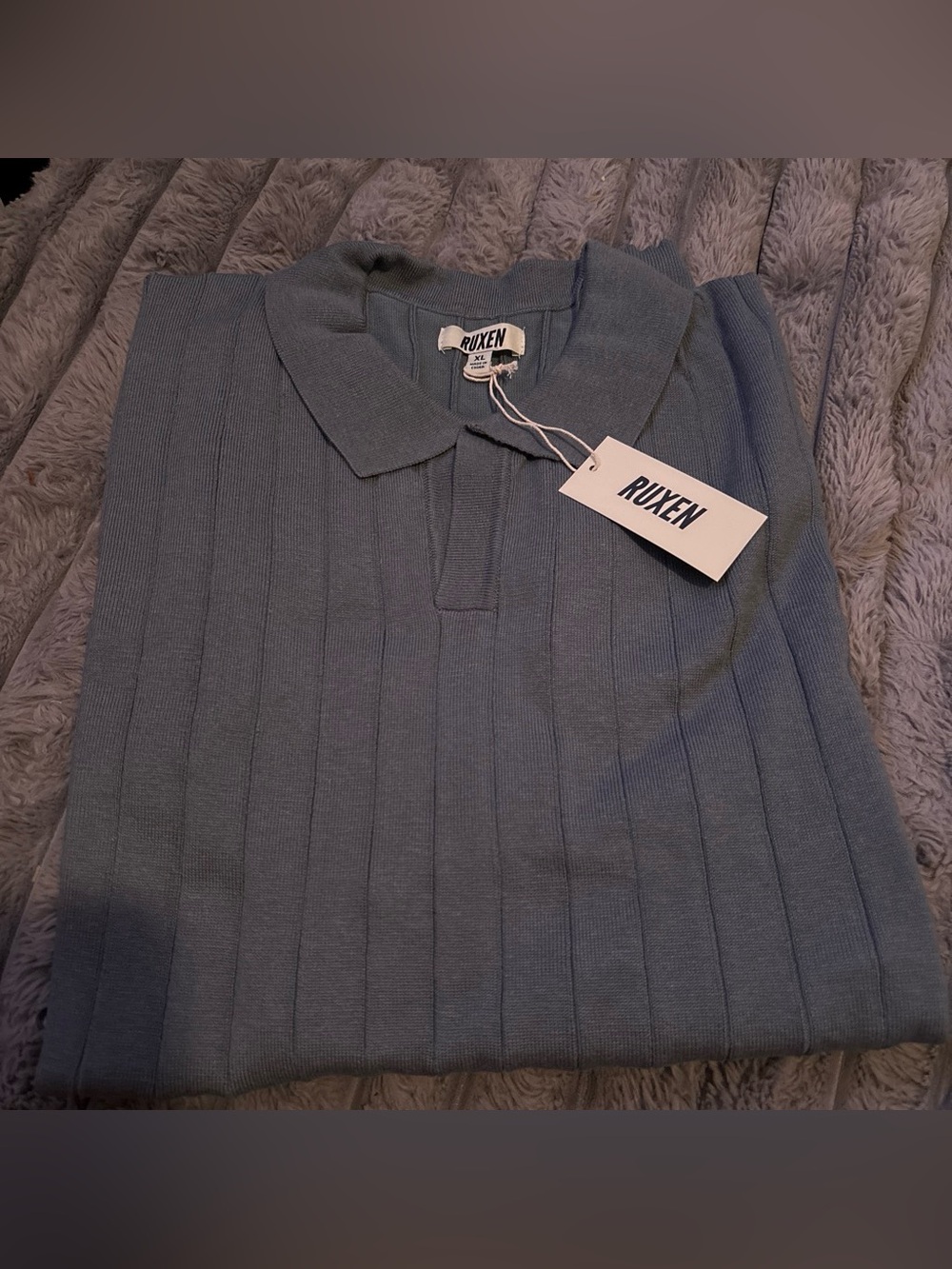 Ruxen Men's Blue Ribbed Polo Sweater